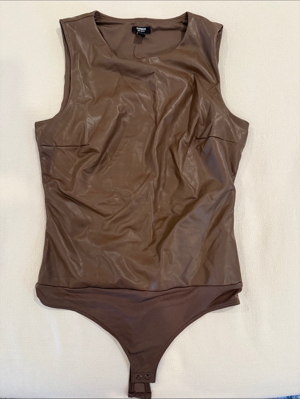 Express Brown Faux Leather Sleeveless Bodysuit